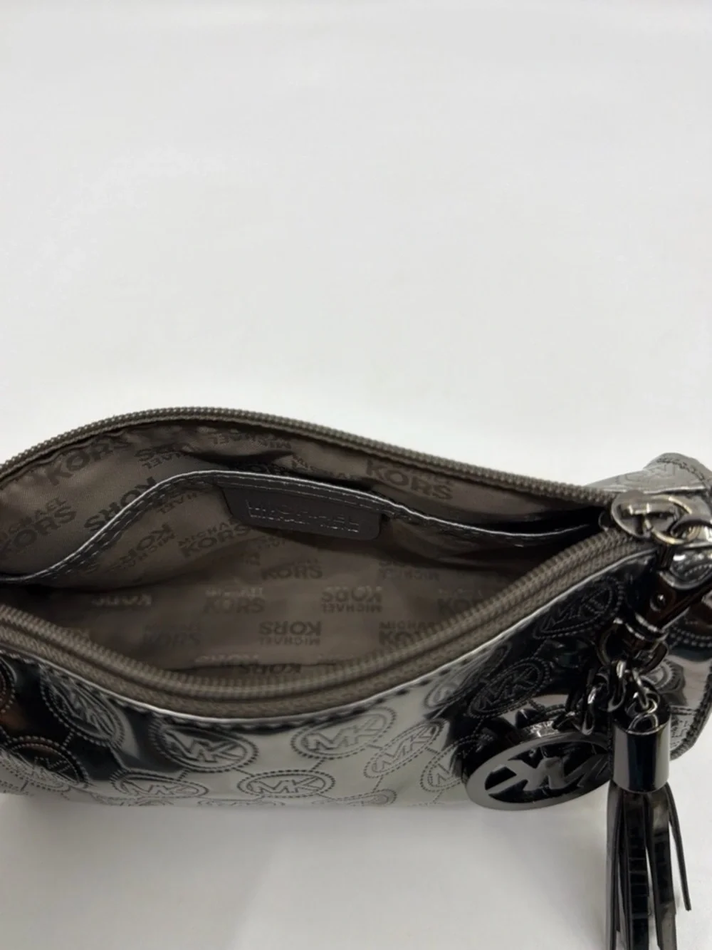 Limited Edition Michael Kors Cosmetic Metalli Monogram Logo Makeup Cosmetic Bag